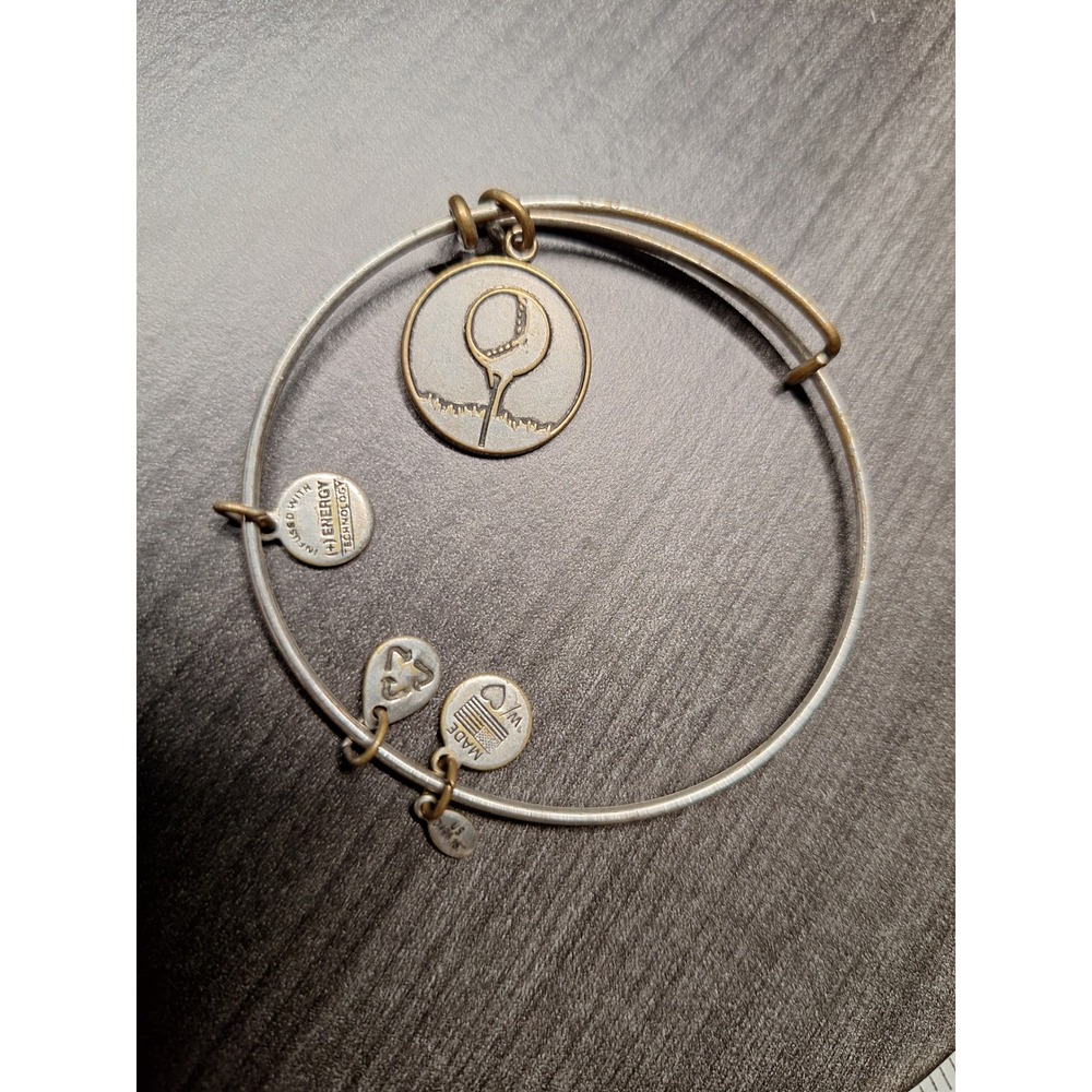 Alex and Ani PGA Tour Golf Ball Tee Charm Bangle Bracelet Rafaelian Silver